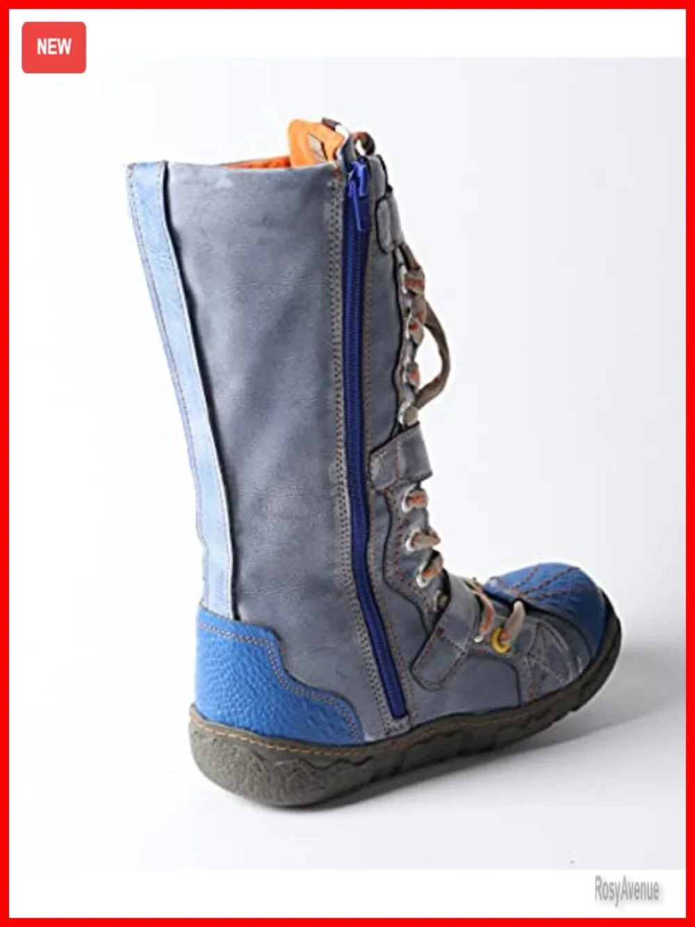 Strap-Accent Washed PU Leather Flat Boots with Faux Fur Lining, Zip Closure